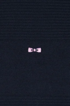 Pull col rond en coton bleu marine à jeux de maille coupe Regular