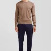 Pull col rond en coton et cachemire marron coupe Regular