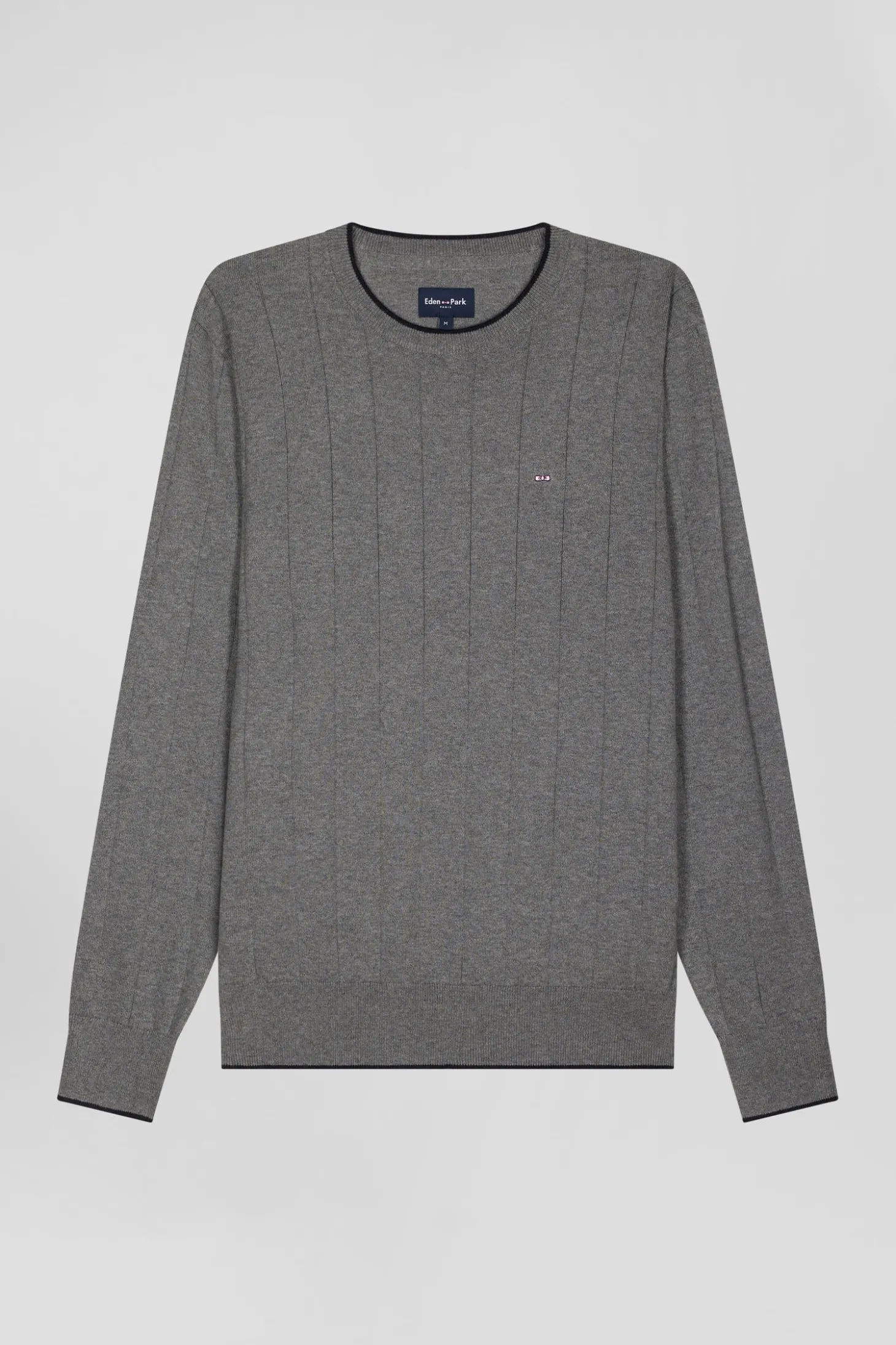 Pull col rond en coton et cachemire gris coupe Regular