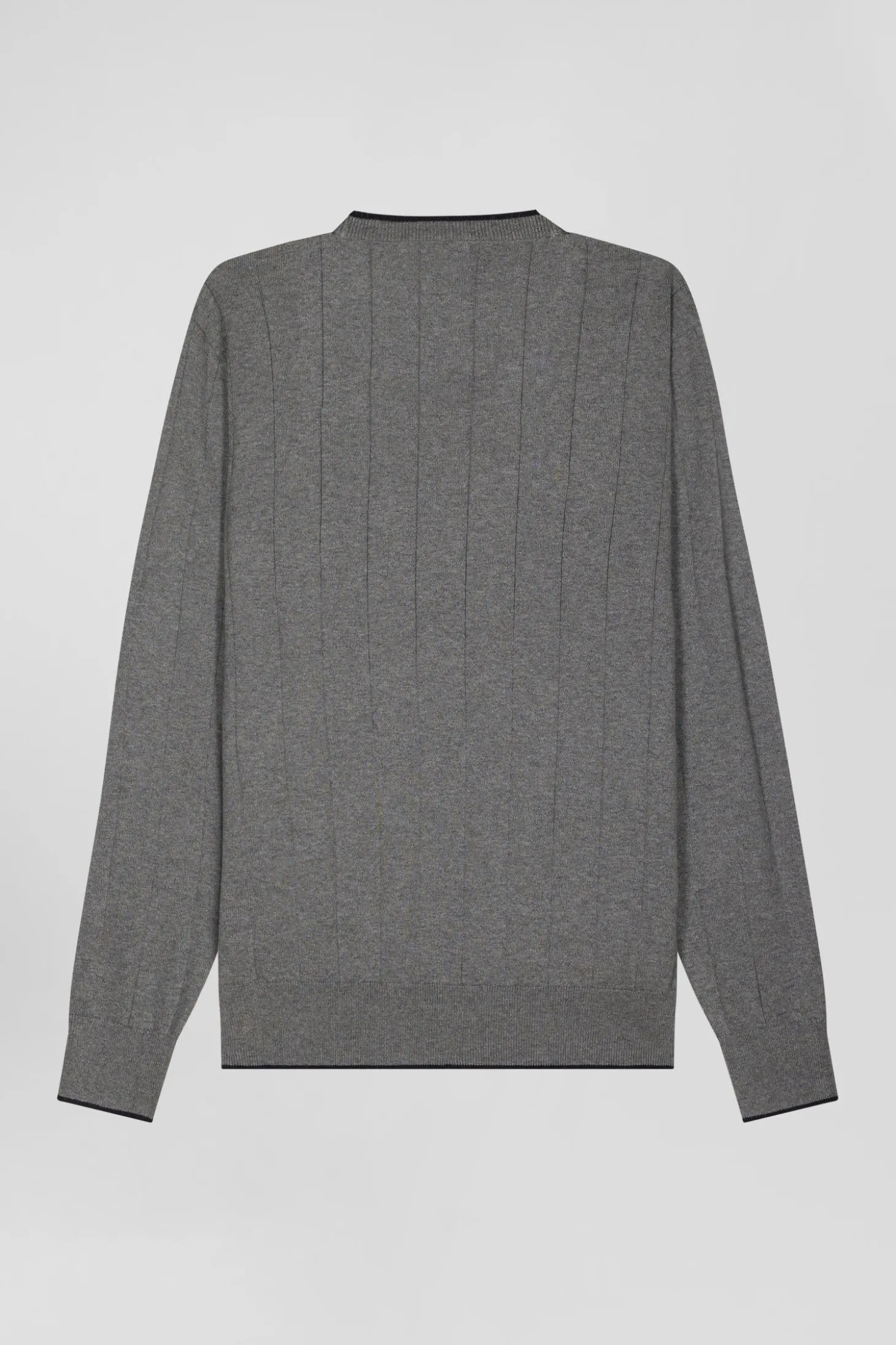 Pull col rond en coton et cachemire gris coupe Regular