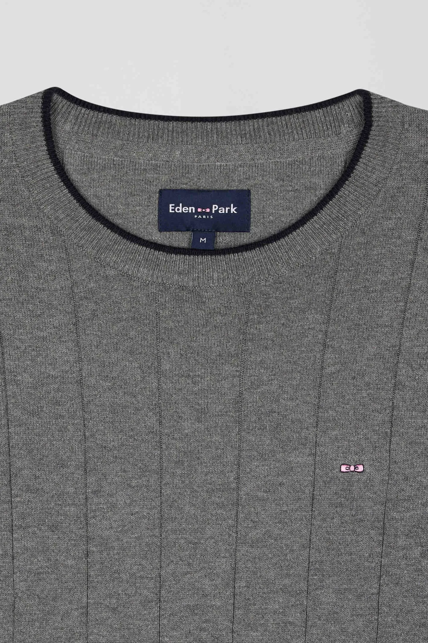 Pull col rond en coton et cachemire gris coupe Regular