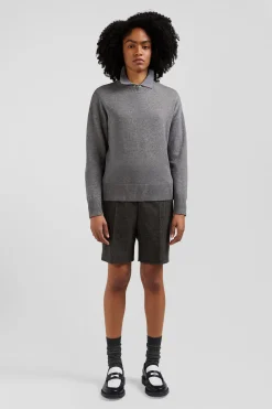 Pull col rond en laine et coton gris foncé coupe Relaxed