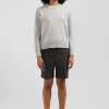 Pull col rond en laine et coton gris clair coupe Relaxed