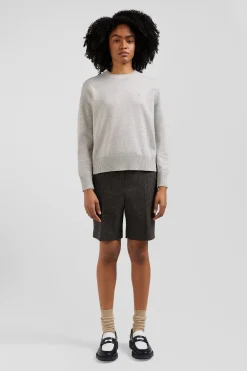 Pull col rond en laine et coton gris clair coupe Relaxed