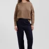 Pull col rond en laine et coton marron coupe Relaxed
