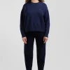 Pull col rond en laine et coton bleu marine coupe Relaxed