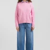 Pull col rond en laine et coton rose coupe Relaxed