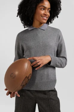 Pull col rond en laine et coton gris foncé coupe Relaxed
