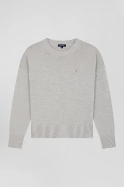 Pull col rond en laine et coton gris clair coupe Relaxed