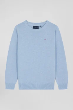Pull col rond en laine et coton ciel coupe Regular