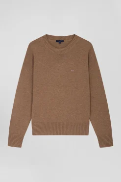 Pull col rond en laine et coton marron coupe Relaxed