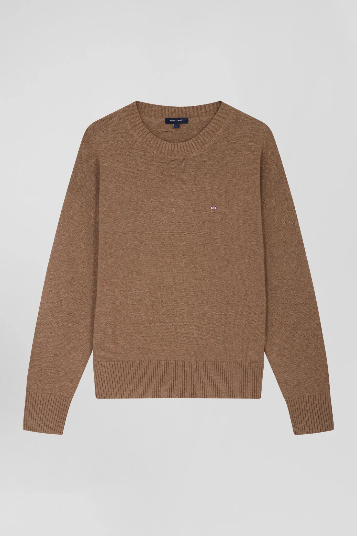 Pull col rond en laine et coton marron coupe Relaxed