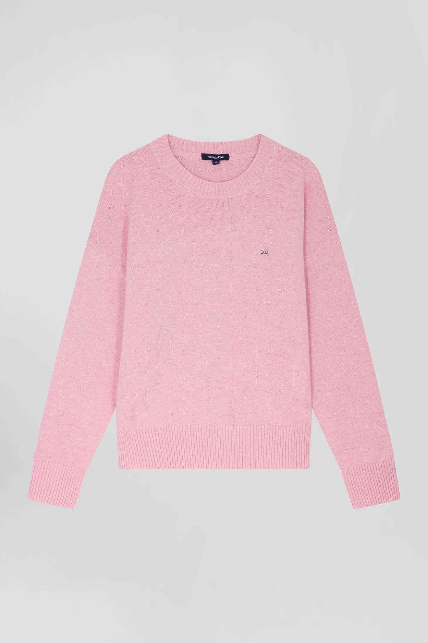 Pull col rond en laine et coton rose coupe Relaxed