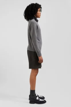 Pull col rond en laine et coton gris foncé coupe Relaxed