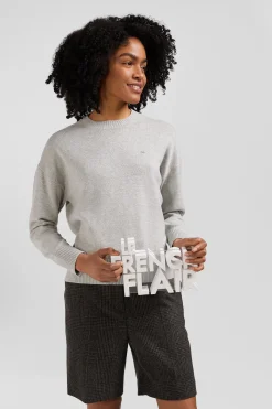 Pull col rond en laine et coton gris clair coupe Relaxed