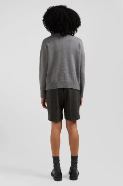 Pull col rond en laine et coton gris foncé coupe Relaxed