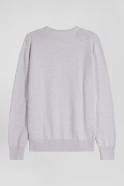 Pull col rond en laine et coton gris coupe Regular