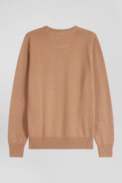 Pull col rond en laine et coton camel coupe Regular