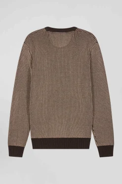 Pull col rond en laine et coton marron coupe Regular