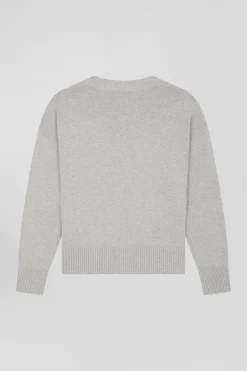 Pull col rond en laine et coton gris clair coupe Relaxed