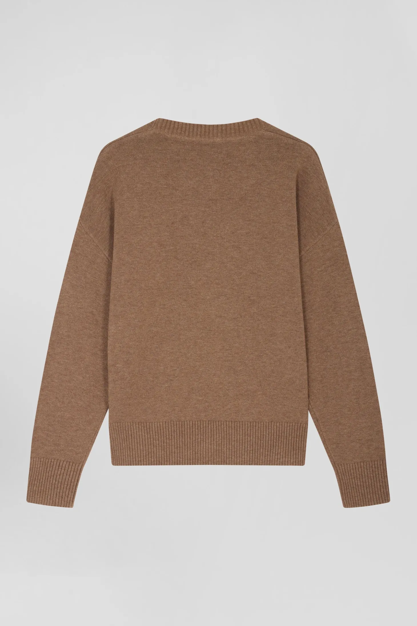Pull col rond en laine et coton marron coupe Relaxed