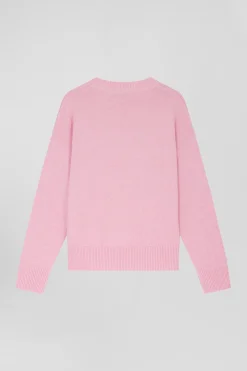 Pull col rond en laine et coton rose coupe Relaxed