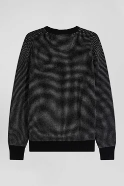 Pull col rond en laine et coton noir coupe Regular