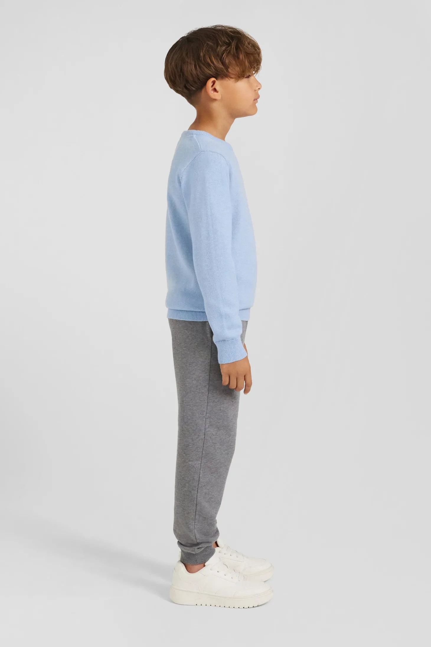 Pull col rond en laine et coton ciel coupe Regular