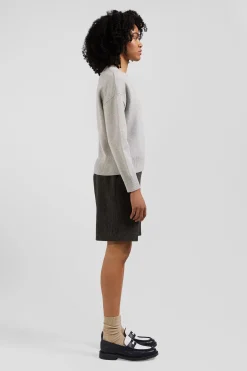 Pull col rond en laine et coton gris clair coupe Relaxed