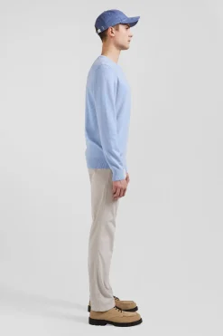 Pull col rond en laine et coton ciel coupe Regular