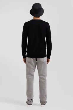 Pull col rond en laine et coton noir coupe Regular