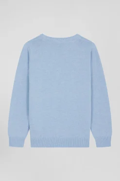 Pull col rond en laine et coton ciel coupe Regular