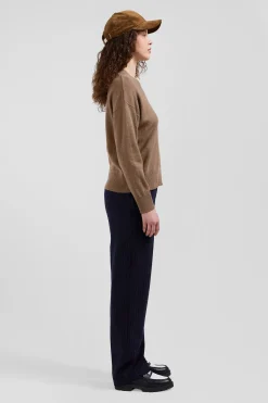 Pull col rond en laine et coton marron coupe Relaxed