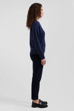 Pull col rond en laine et coton bleu marine coupe Relaxed