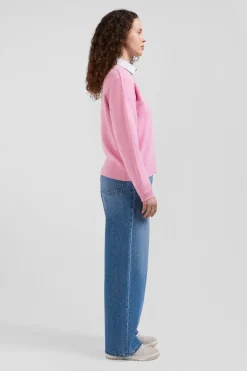Pull col rond en laine et coton rose coupe Relaxed