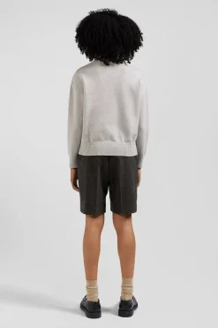 Pull col rond en laine et coton gris clair coupe Relaxed