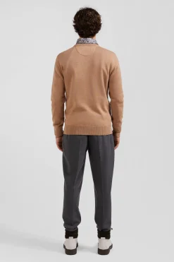 Pull col rond en laine et coton camel coupe Regular