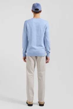 Pull col rond en laine et coton ciel coupe Regular