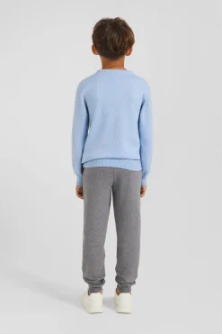 Pull col rond en laine et coton ciel coupe Regular