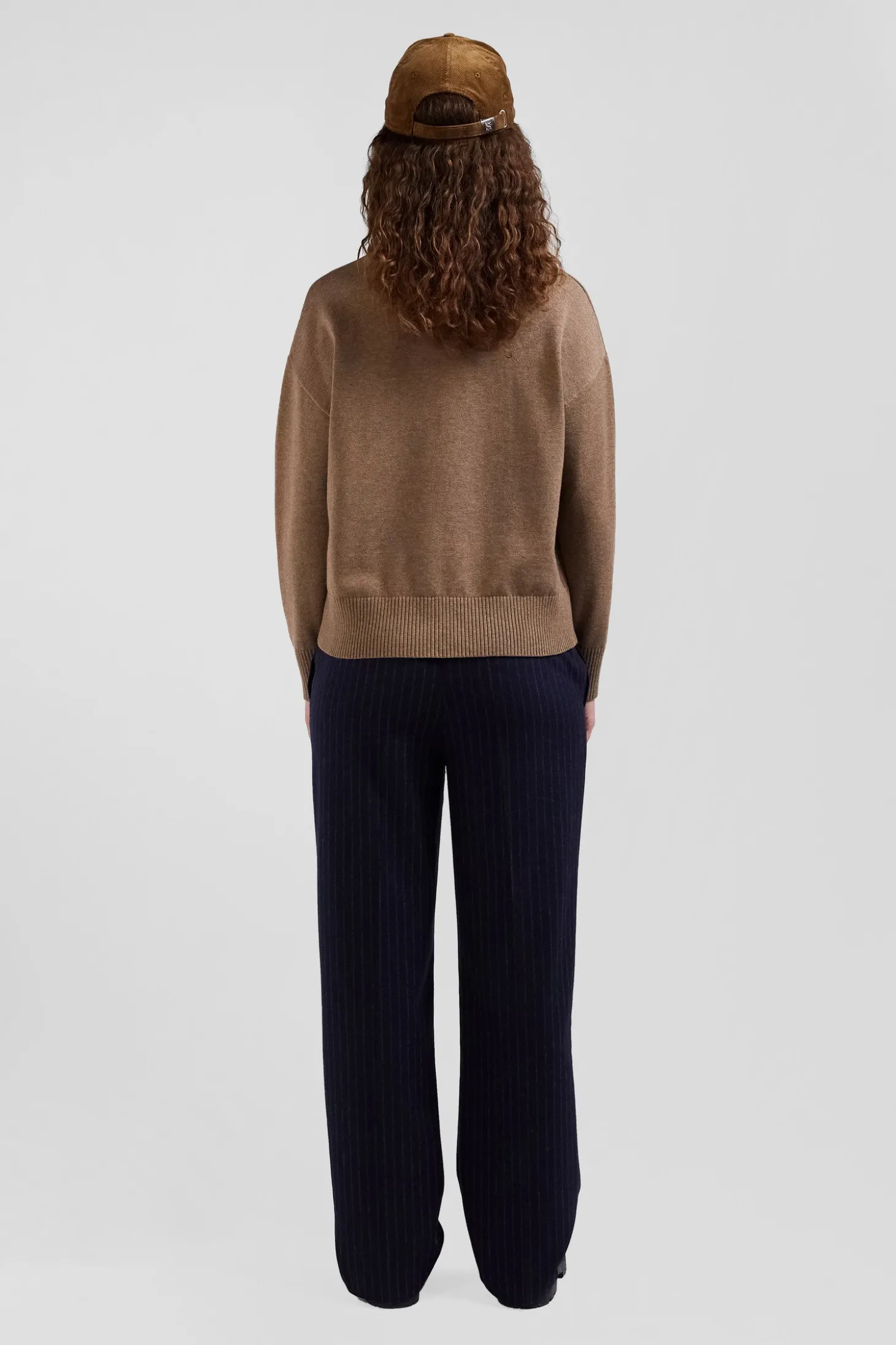 Pull col rond en laine et coton marron coupe Relaxed