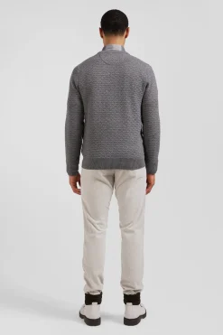 Pull col rond en laine et coton gris coupe Regular effet micro nœud papillon