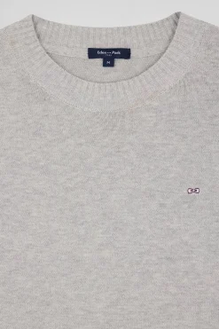 Pull col rond en laine et coton gris clair coupe Relaxed