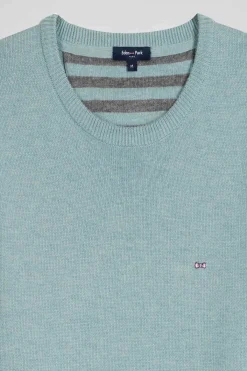 Pull col rond en laine et coton vert coupe Regular