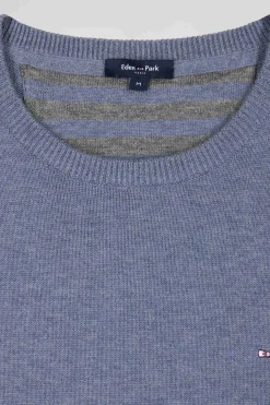 Pull col rond en laine et coton bleu clair coupe Regular