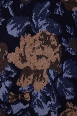 Pull col rond en laine et coton marine à motifs floraux coupe Oversized