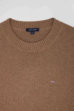 Pull col rond en laine et coton marron coupe Relaxed