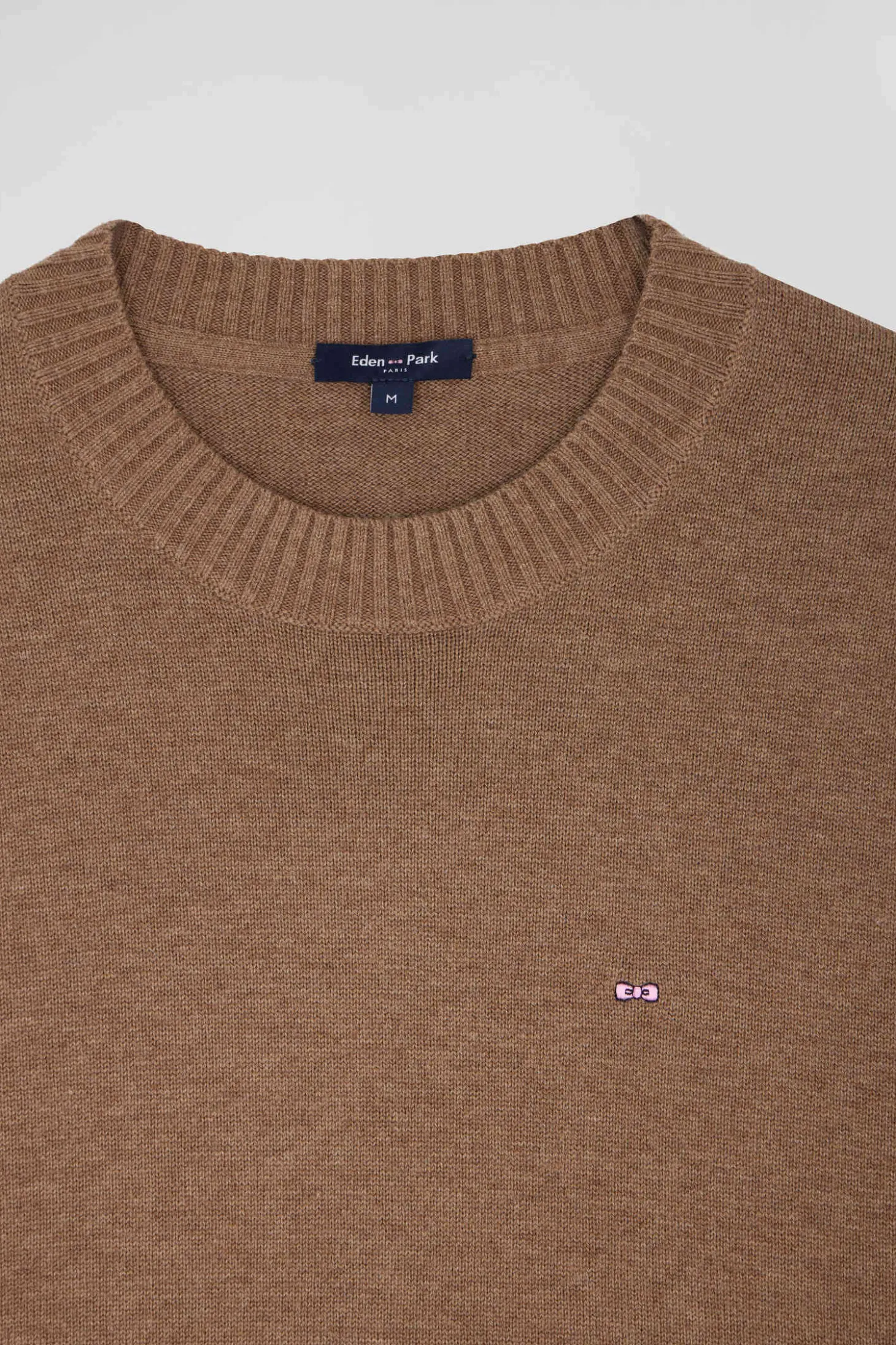Pull col rond en laine et coton marron coupe Relaxed