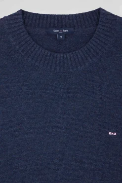 Pull col rond en laine et coton bleu marine coupe Relaxed