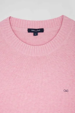 Pull col rond en laine et coton rose coupe Relaxed