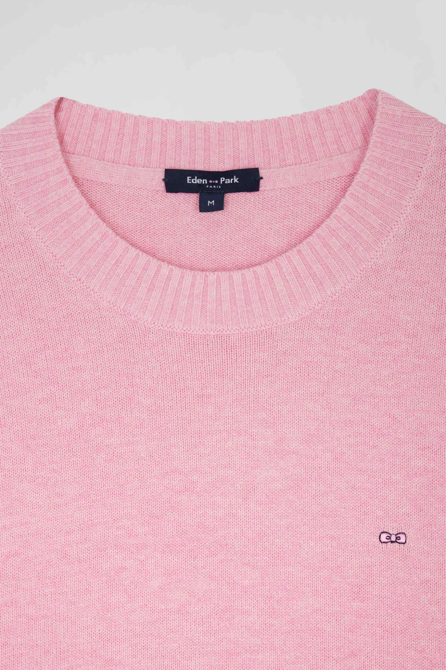 Pull col rond en laine et coton rose coupe Relaxed